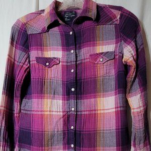 👚LOT OF 2! COMFY Plaid Overshirts Womens Small
